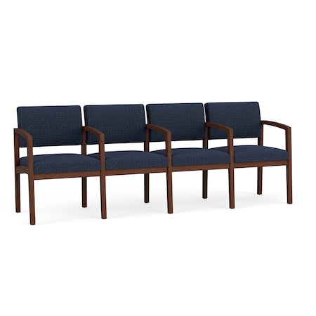 Lesro Lenox Wood 4 Seat Tandem Seating Wood Frame, Walnut, RF Blueberry Upholstery LW4103